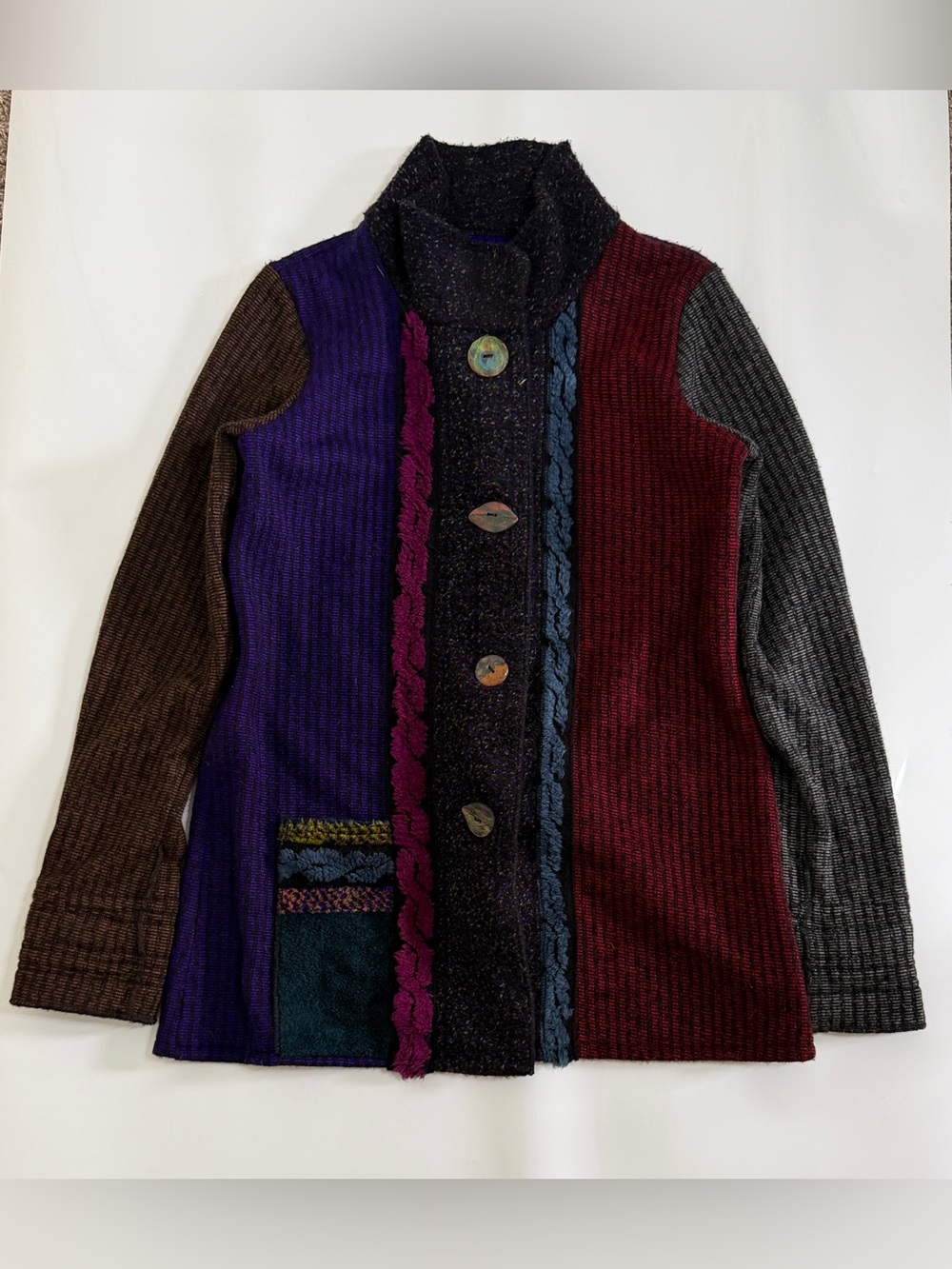 Lee Andersen Purple Black Blue Cardigan Sweater XL  Button Front Long Pockets